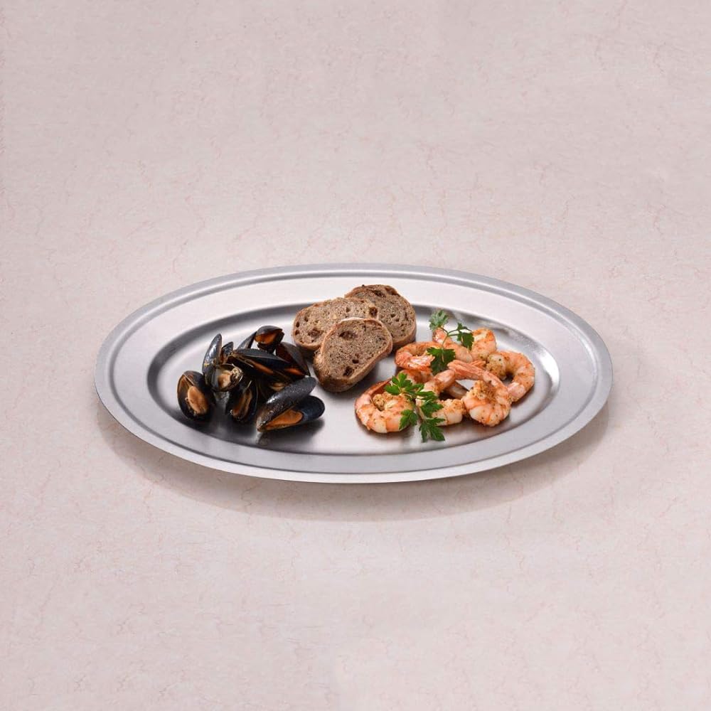 Vintage Inox Oval Plate 460mm Made in Japan VINTAGEINOX [Authorized Product] Cafe Restaurant Plate Stylish Stainless Steel Aging Processing Unbreakable Dishwasher Safe