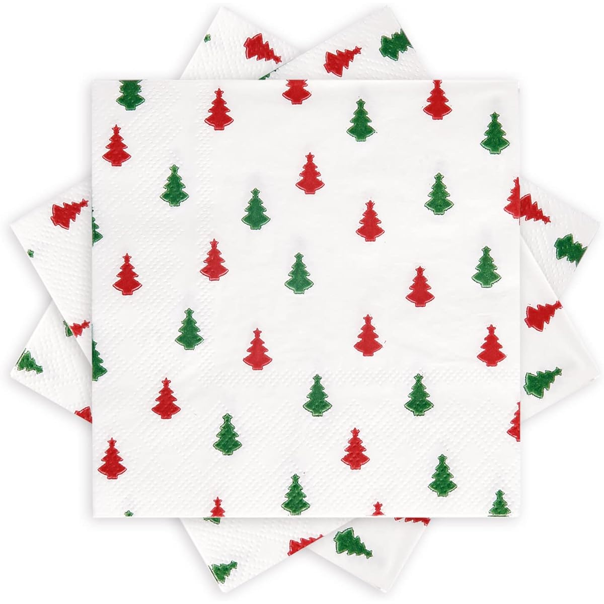 Quera 60 Pack Christmas Paper Napkins Christmas Tree Red Green 5 x 5 Inch Disposable White Beverage Napkins Decorative Table Napkins New Year Winter Dinner Merry Christmas Holiday Christmas Party Supplies