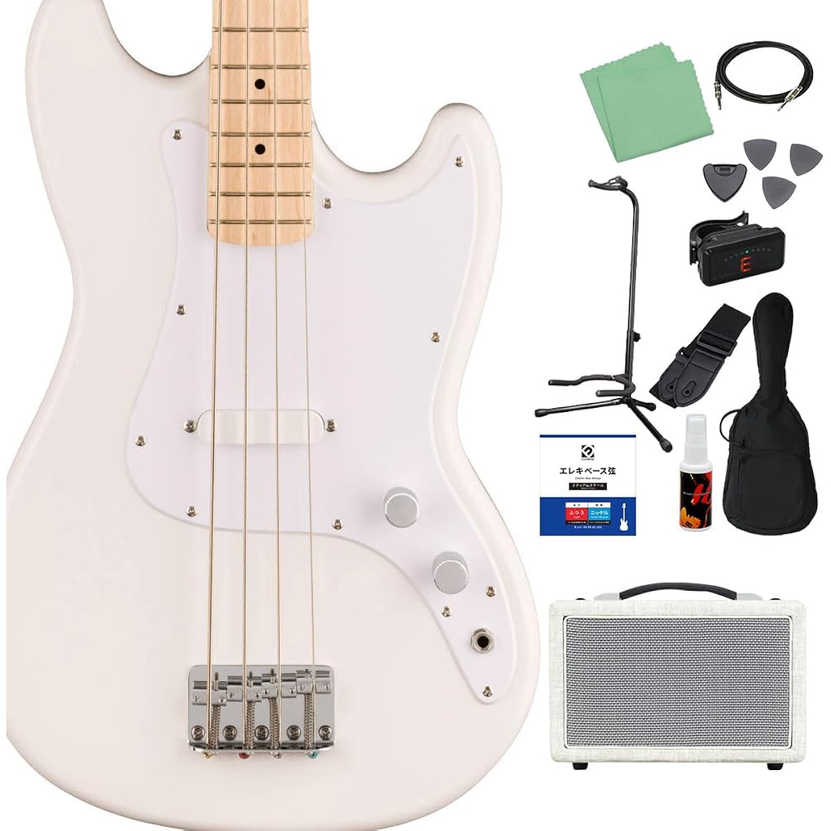 Squier by Fender SONIC BRONCO BASS Arctic White Bass Beginner 12-piece set [Shimamura Music's best-selling bass amp included] Short scale Maple fingerboard Squier/Squier