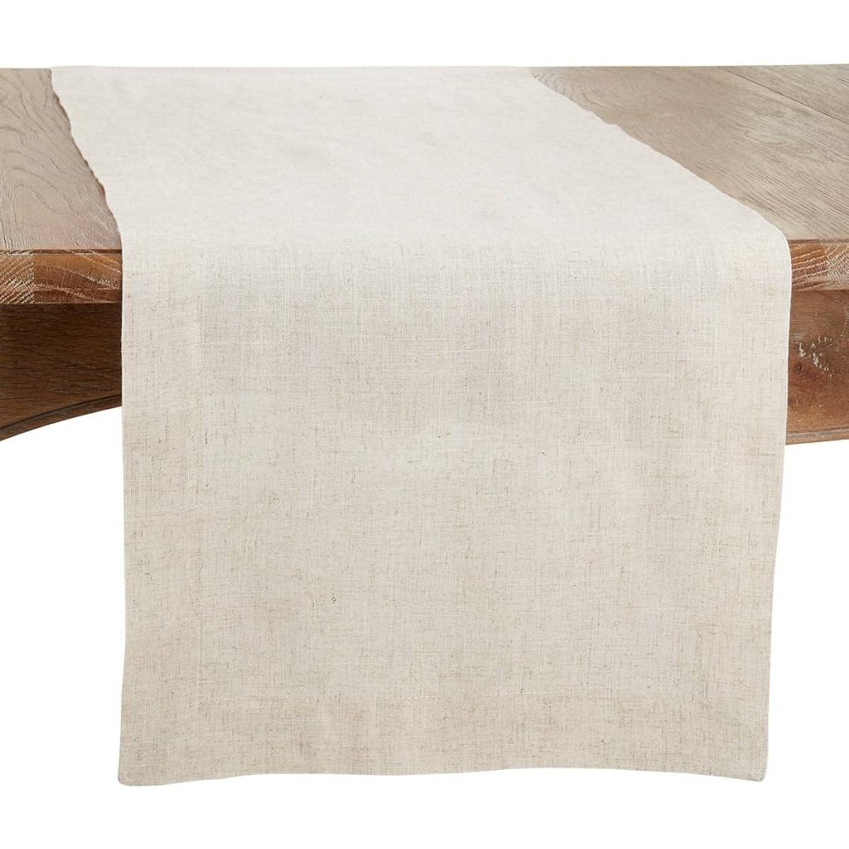 Fennco Styles Solid Linen Blend Table Runner 16" W x 90" L - Natural Plain Table Cover for Home Decor Banquets, Family Gatherings and Special Events