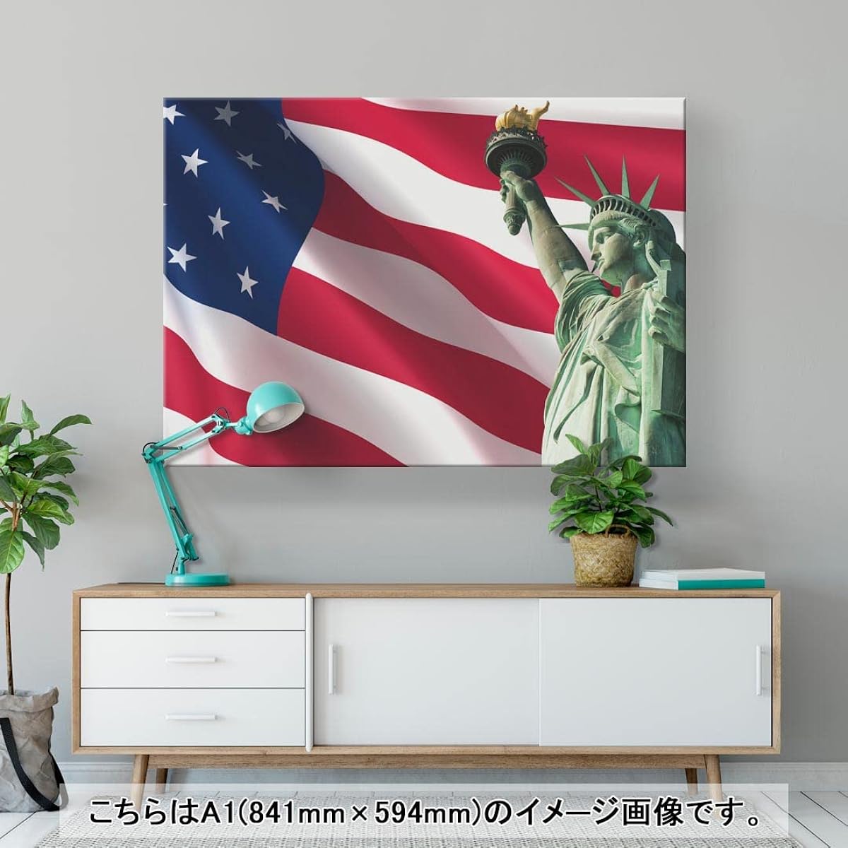 Art Panel Picture Painting Decoration igsticker 594mmx841mm A1 Photo Wall Hanging Wooden Frame Interior Stylish 012706 American Flag Statue of Liberty