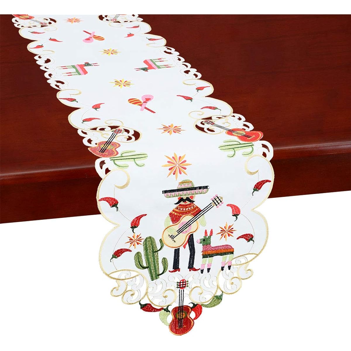 Simhomsen Embroidered Cinco de Mayo Table Runner for Mexican Taco Themed Fiesta Party, 13 x 90 Inch