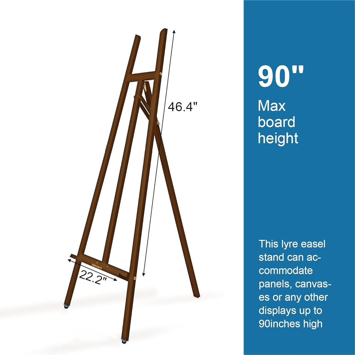 Somime A - Framed Wooden Display Easel - Adjustable Lyre Beech Wood Studio Easel Stand Holds Canvas up to 90 Inches Tiltable Artist Floor Painting Easel for Artwork Painting Brown