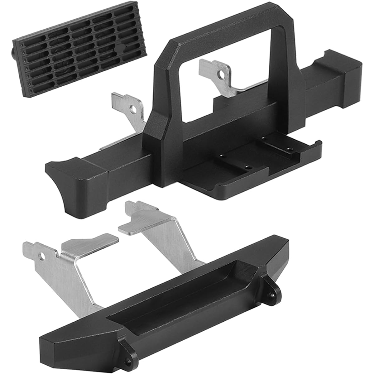 TRX4M Bumper CNC Aluminum Classic Front Rear Bumper with Winch Mount and Grille for 1/18 RC Crawler TRX4M Upgrade Accessories (Front Rear Bumper and Front Grille)