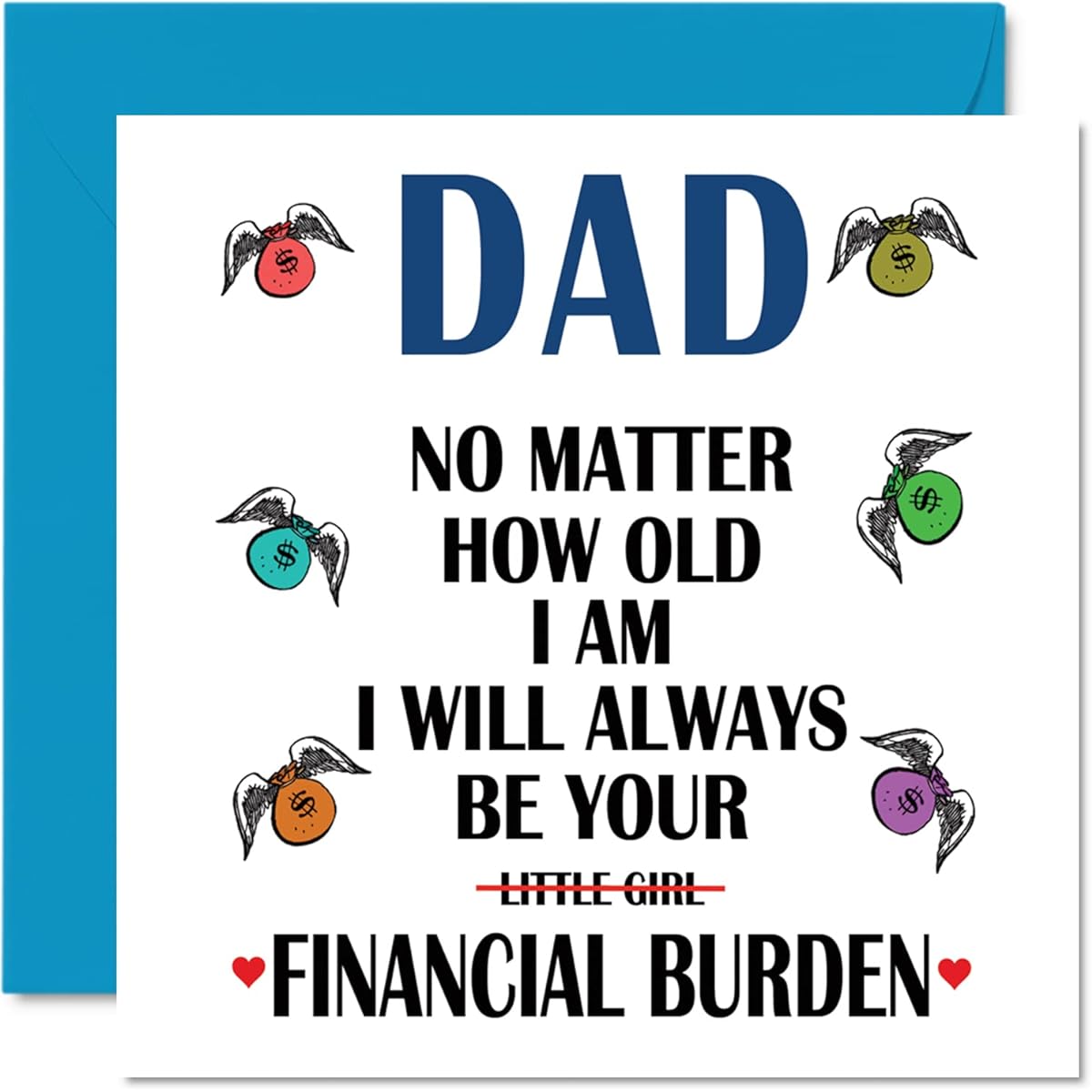 Stuff4 Funny Birthday Card for Dad - Financial Burden - Joke Happy Birthday Card from Daughter to Dad Joke Birthday Gift for Dad 5.7 x 5.7 Inch Father's Day Greeting Card Gift for Dad