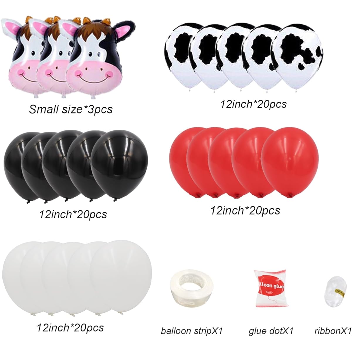 Cow Party Decorations Balloons Garland Arch Kit Red White Black Latex Balloons Cow Animal Foil Balloons for Kids Farm Themed Boy Baby Shower Birthday Party Supplies