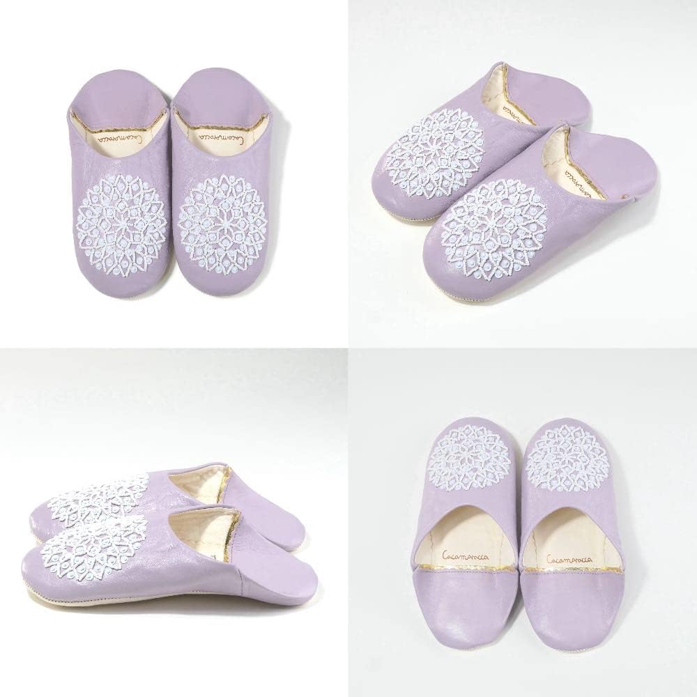 [cocomorocco] Odorless Leather Babouche (White Sequins) Moroccan/Indoor Slippers Room Shoes