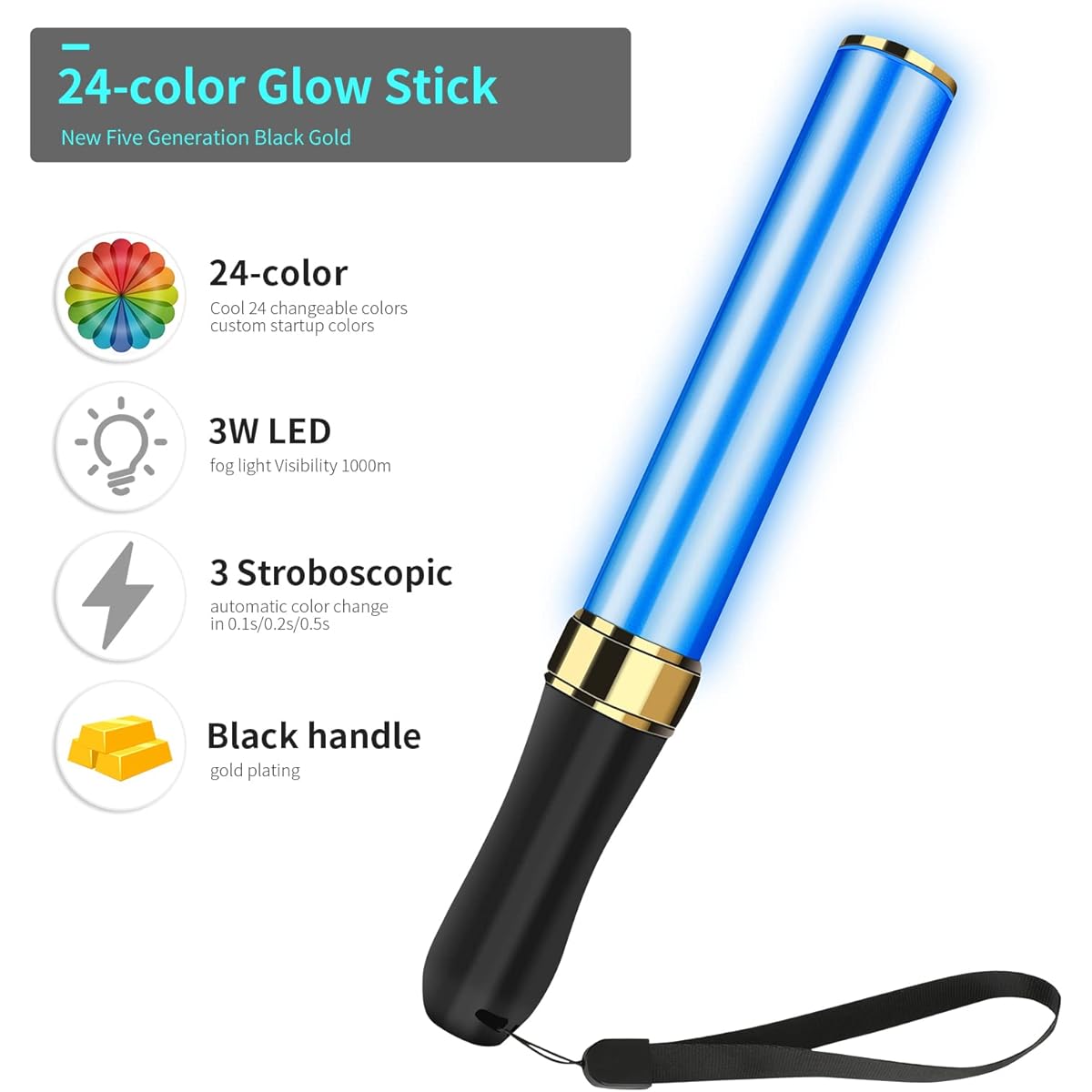 HEKAVIUX 24 Multi Color Bright LED Glow Sticks 3 Strobe Modes Battery Powered Party Flashing Lights Festival Rave Birthday Concert Party Supplies