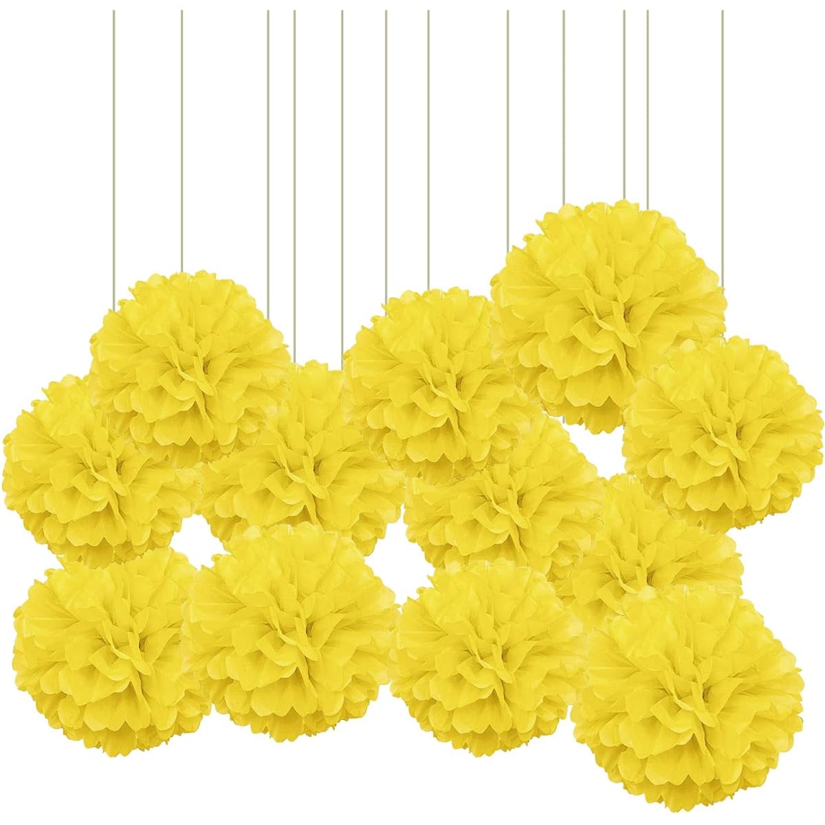 XIKSXITN 12pcs Yellow Tissue Paper Pom Poms Hanging Paper Pom Poms Paper Flower Balls for Party Decorations(10&12inch)