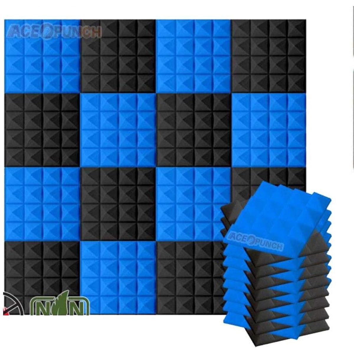 Acepunch 16-Pack Color Cobianchion Pyramid Acoustic Foam Panels DIY Design Studio Soundproof Wall Tile Sound Insulation with Free Mounting Tabs 9.8" x 9.8" x 1.9" AP1034, 9.8" x 9.8" x 1.9"