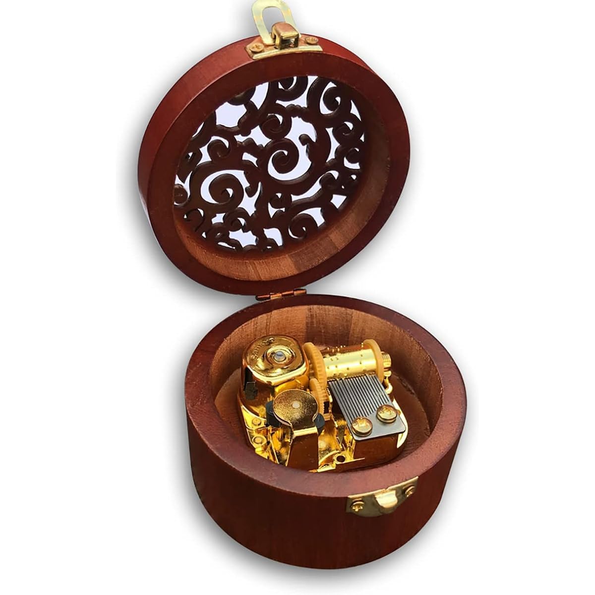 BinkeGG Play [Hedwig's Theme] Brown Wooden Round Hollow Out Music Box Sankyo Musical Movement