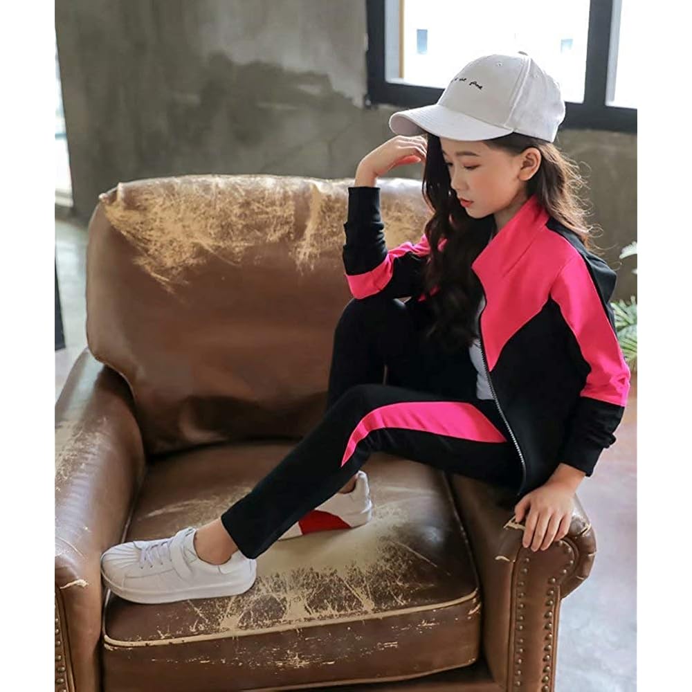 [ANGELCITY] Children's Clothing, Girls' Jersey, Top and Bottom Set, 2-Piece Set, Simple, Athletic Wear, Physical Education, Girls, Stylish, Kids Sweatshirts, Long Sleeve Sportswear A1540
