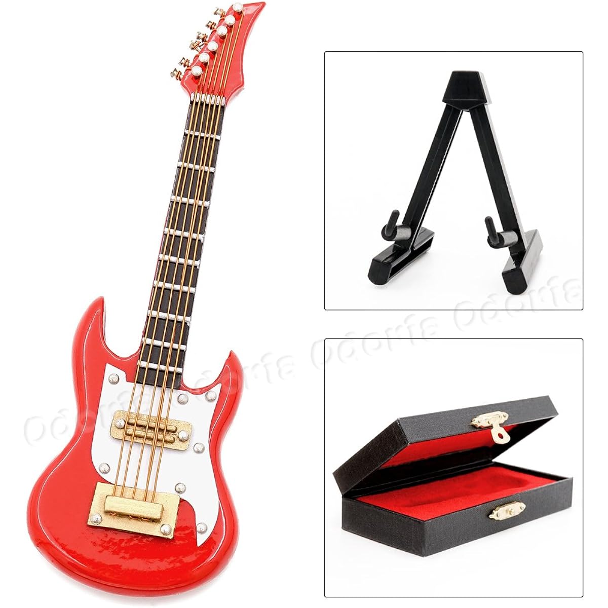 Odoria 1:12 Scale Red Electric Guitar with Stand and Case Musical Instrument Miniature Decoration for Dollhouse