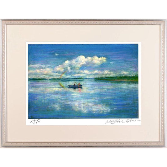 Kiyoshi Ishii "White Night Fisherman G" Finnish Painting Landscape Nordic Giclee Print with Frame