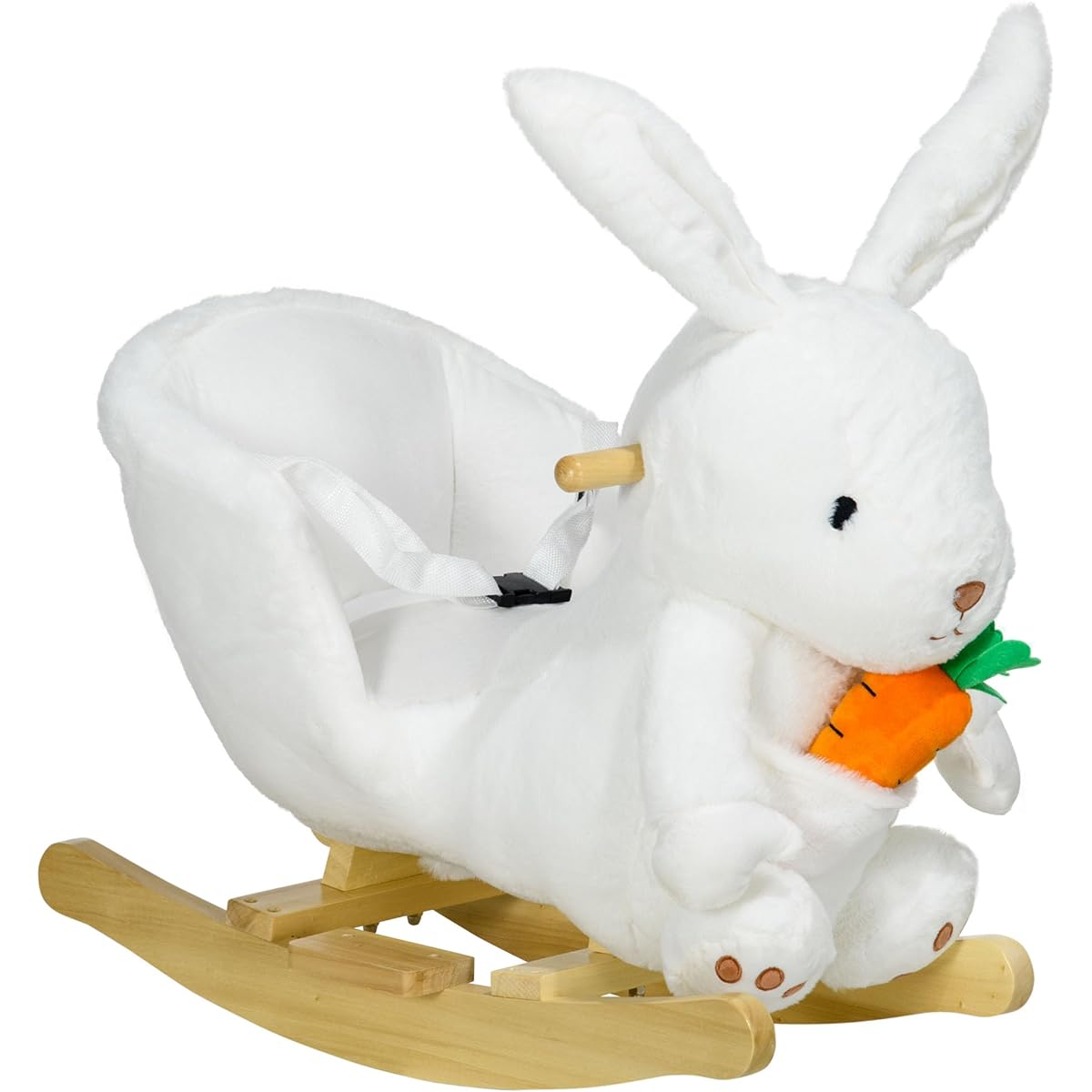 Qaba Baby Rocking Horse Riding Rabbit Themed Rocker with Carrot Toy, Realistic Sounds and Pedals for Boys and Girls Ages 18-36 Months, White