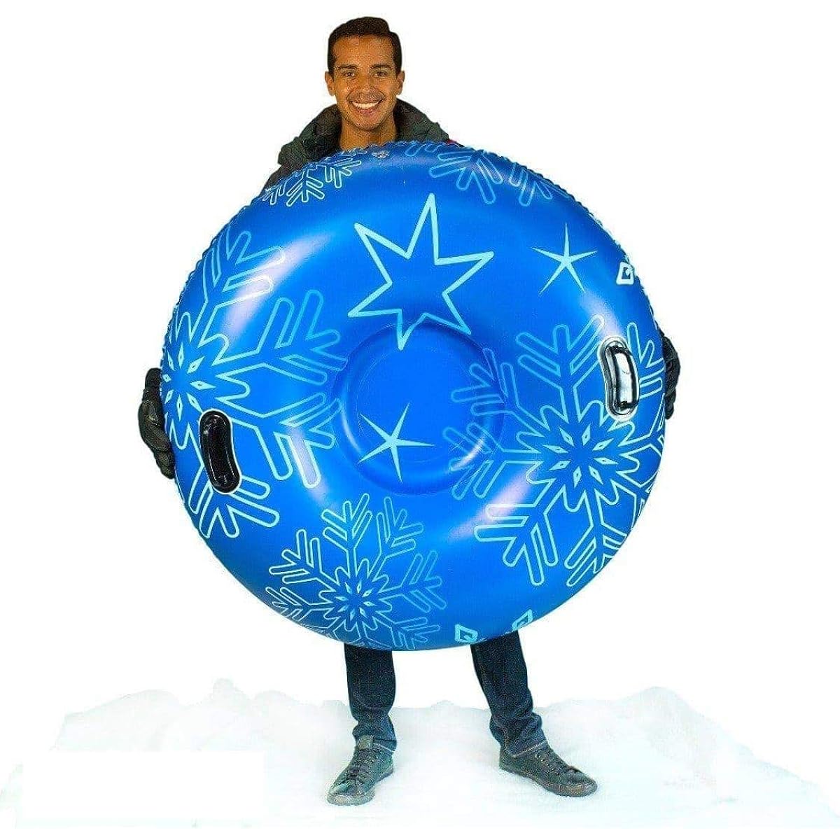 SNOWCANDY Snow Tube 48 Inch Blue Pro Tuber Edition Inflatable Snow Sled Toboggan for Kids and Adults Heavy Duty with Handle and Bottom Winter Outdoor Sled Easy to Inflate and Deflate