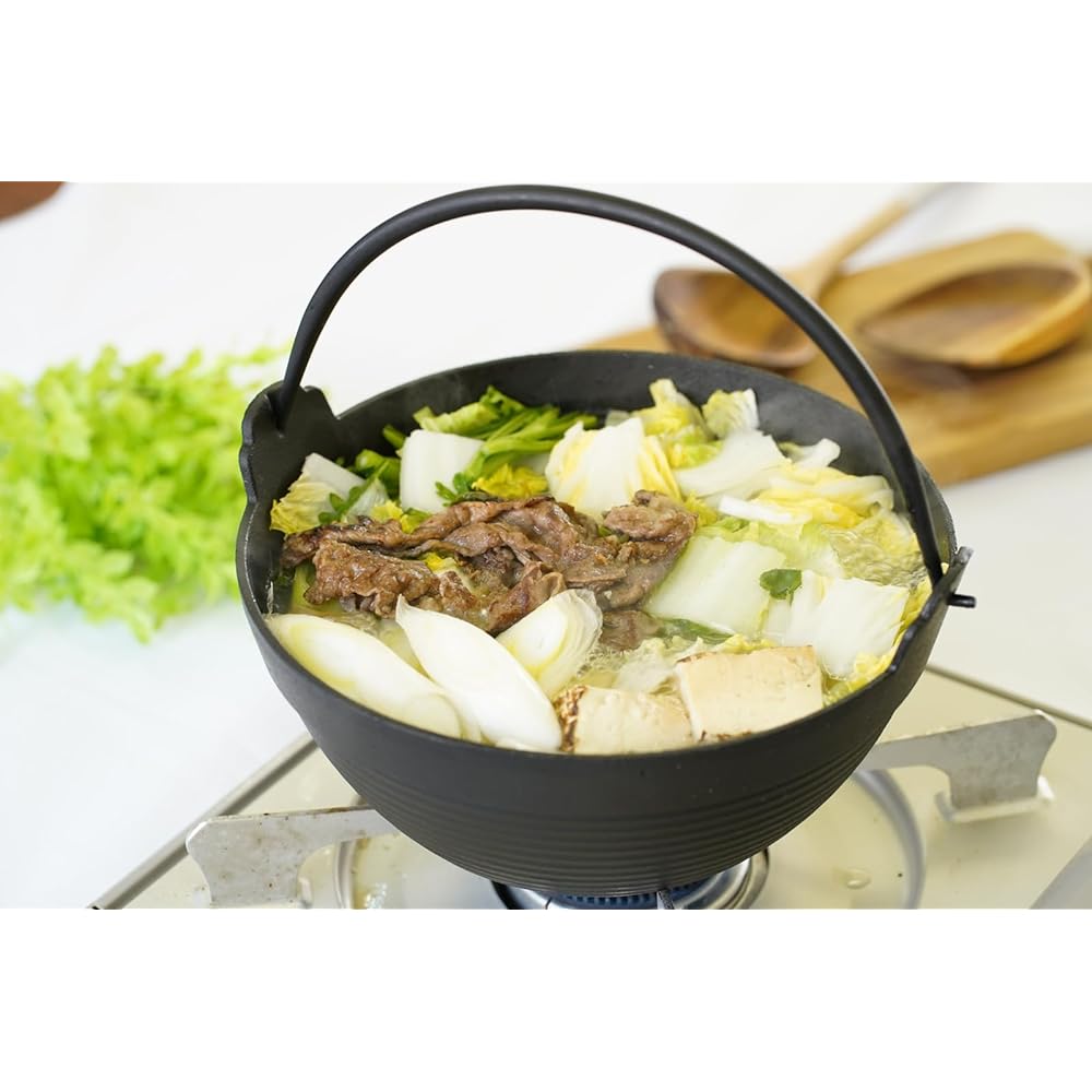 Ikenaga Tekko Nanbu Iron Round Pot, Made in Japan, Iron Pot, Irori Pot, IH Compatible, Kappo, 24cm, Inakanabe