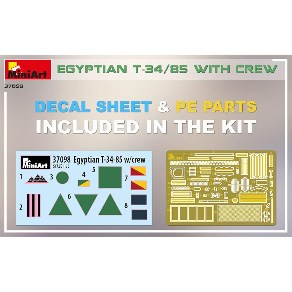 Miniart 1/35 Egyptian Army T-34/85 with 4 tank soldiers plastic model MA37098