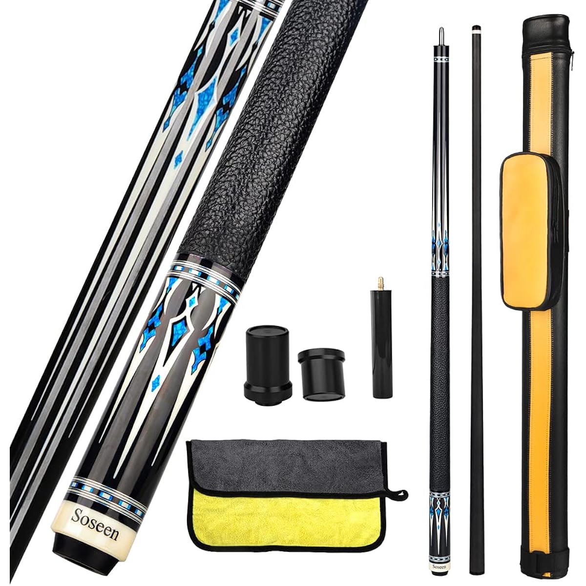 Soseen Carbon Fiber Low Deflection Pool Cue Billiard Cue Case Set Slight Stretch High Quality Wiping Towel