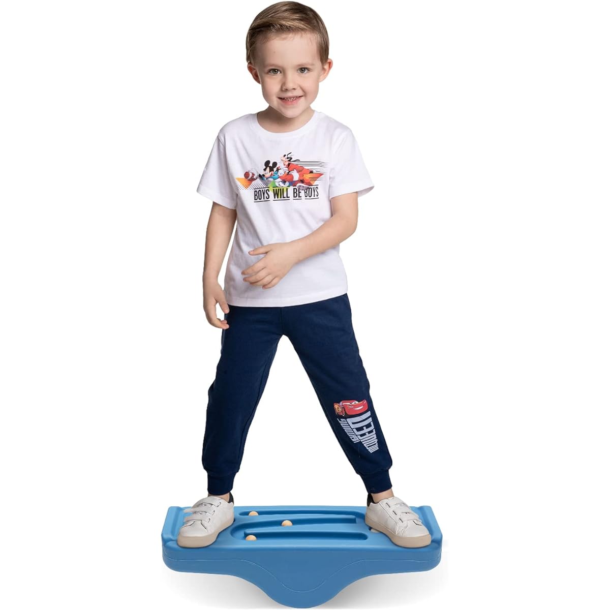 Kids Rocking Seesaw Balance Board with 5 Wooden Balls Sensory Training Rocking Board Balance Training Equipment for Children Indoor Outdoor Activity Toys (Blue)