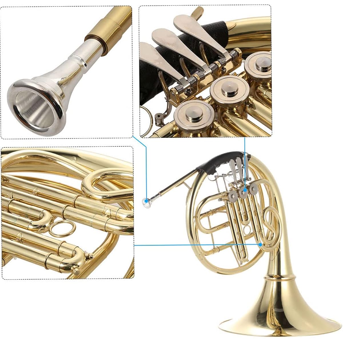 SHUBIAO Bb Single French Horn 3 Keys Brass Gold Lacquer Single Row Split French Horn Wind Instrument with Cupronickel Mouthpiece Carrying Case