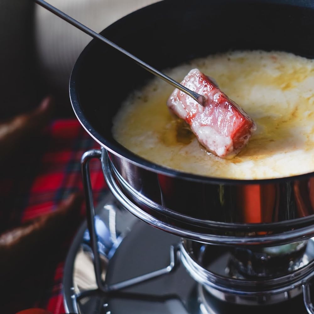 Pearl Metal Cheese Fondue Pot Set 3 Layer Bottom Fluorine Processed Inside Bene HB-3418 Silver 1.2L