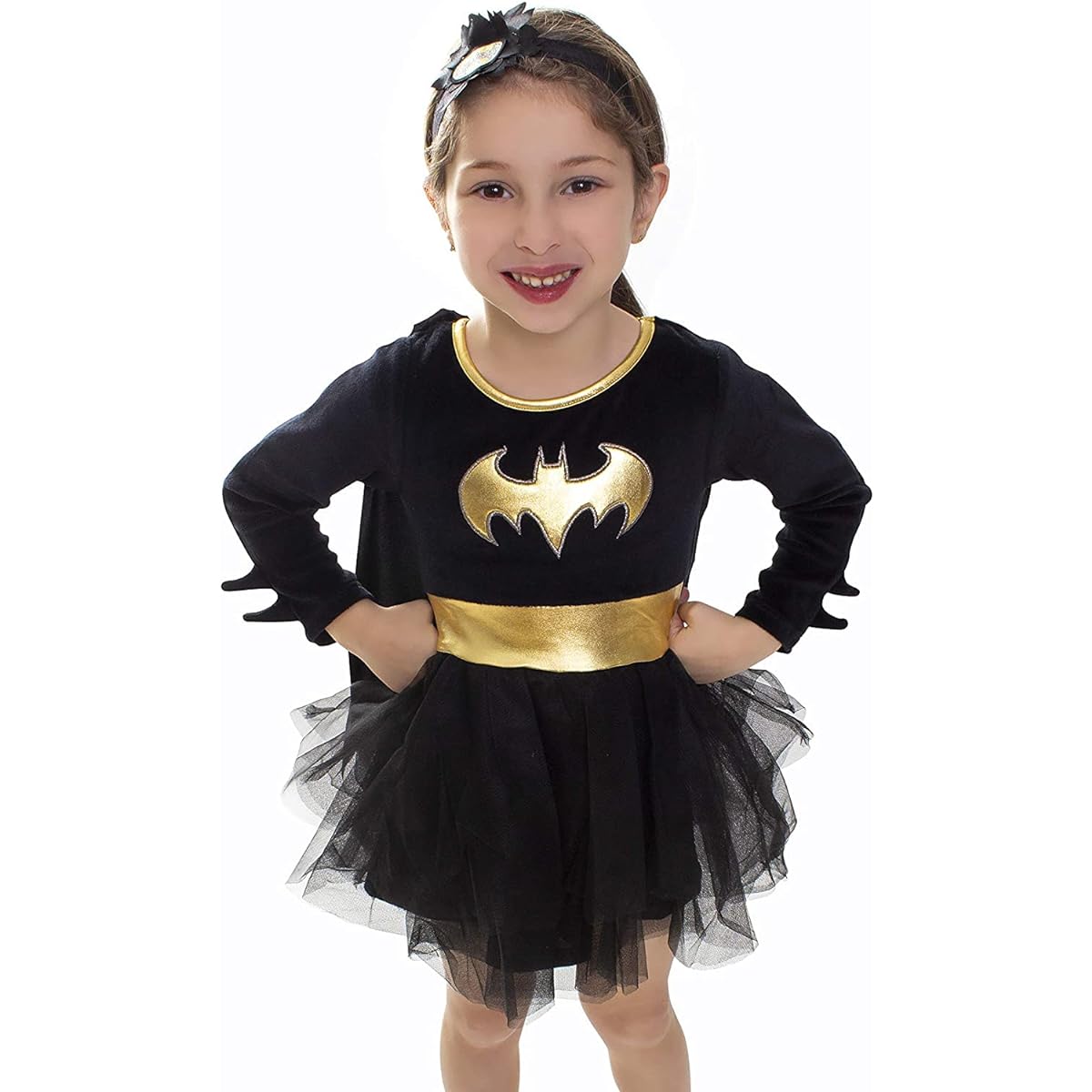 [BARONAGE] DC Comics Toddler Girls Batgirl Costume Tutu Dress - Toddler Superhero Costume with Removable Cape and Matching Headband (Black/Yellow, 2T)