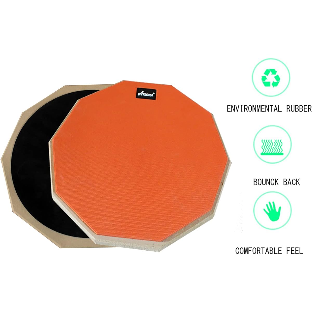 Bass Drum Practice Pad Kit Drum Pad Drum Sticks & Storage Bag Real Field Ram Pad Practice Double Sided 12 Inch Orange