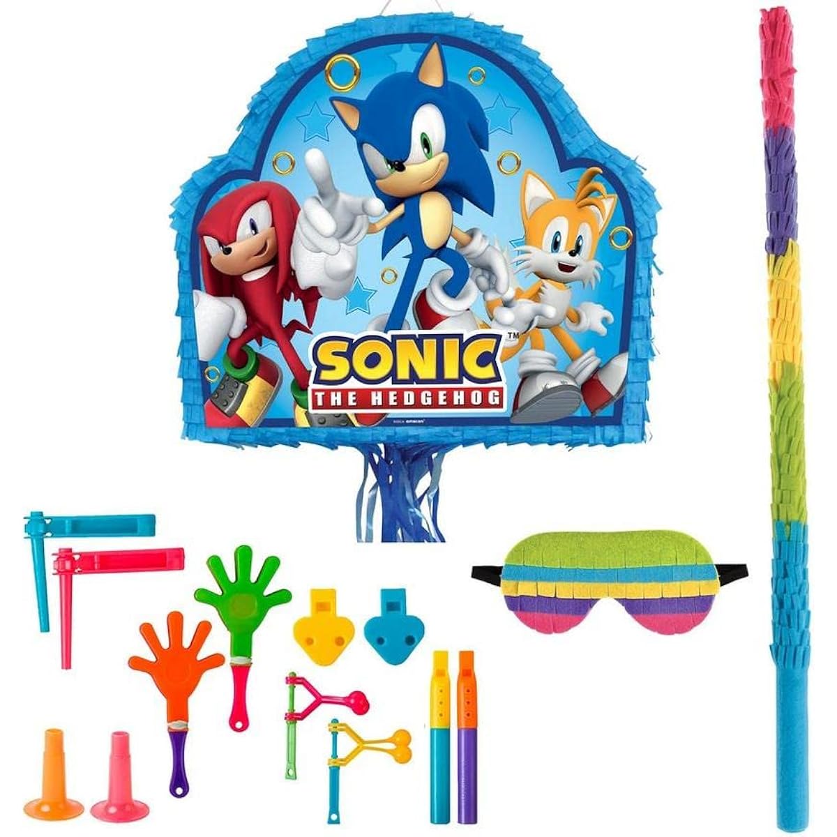 Party City Sonic Pinata Kit Favors Pack with Blindfold and Bat Party Supplies 4 Count