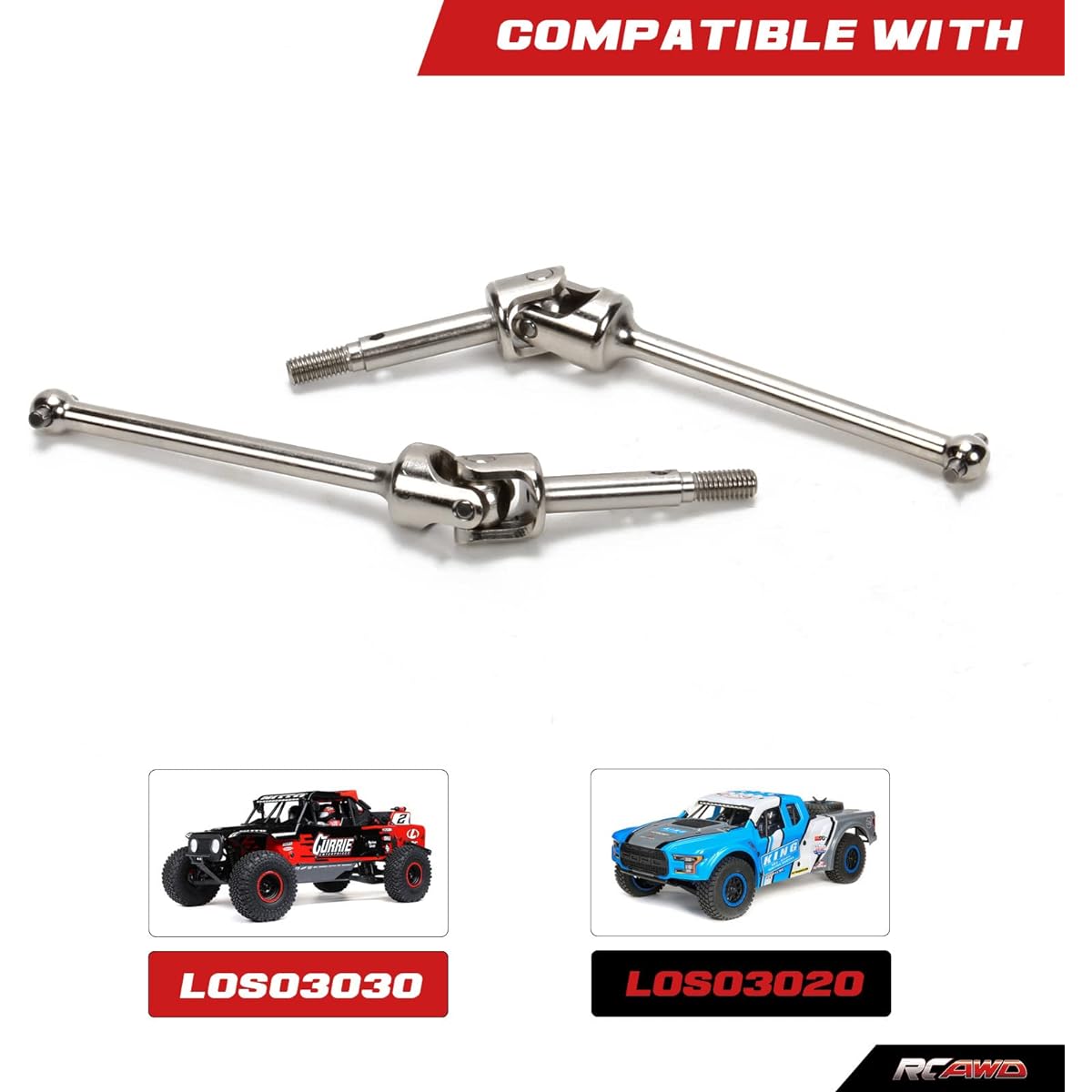 RCAWD Front Drive Shaft Set for 1/8 Losi LMT Upgrade U-Joint Universal Drive Shaft for 4X4 Solid Axle Monster Trucks Parts for #LOS04021 LOS04022 #LOS242048 Silver