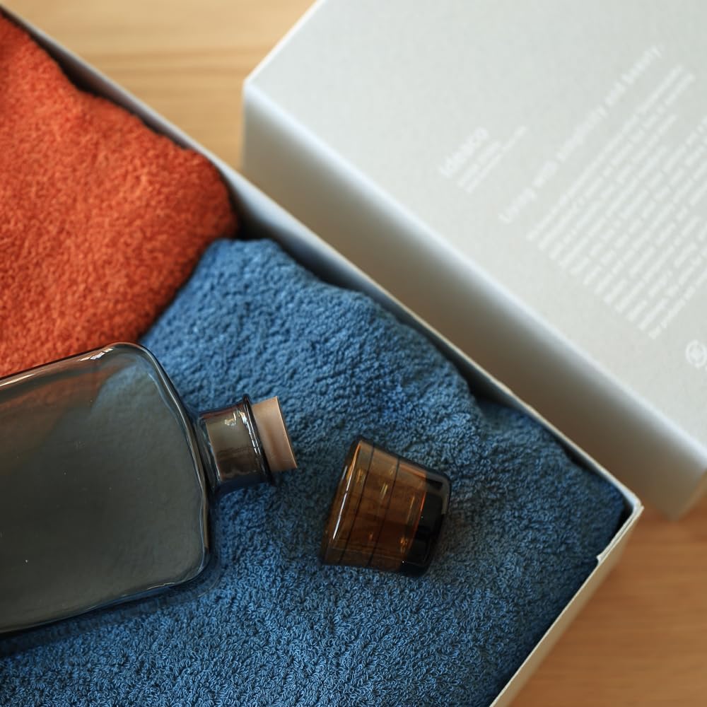 ideaco Gift Mouthwash Bottle & Japanese Senshu Towel Indigo/Terracotta 4 Pieces Total 5 Piece Set (MOUTH WASH BOTTLE & towel pair gift indigo/terracotta)
