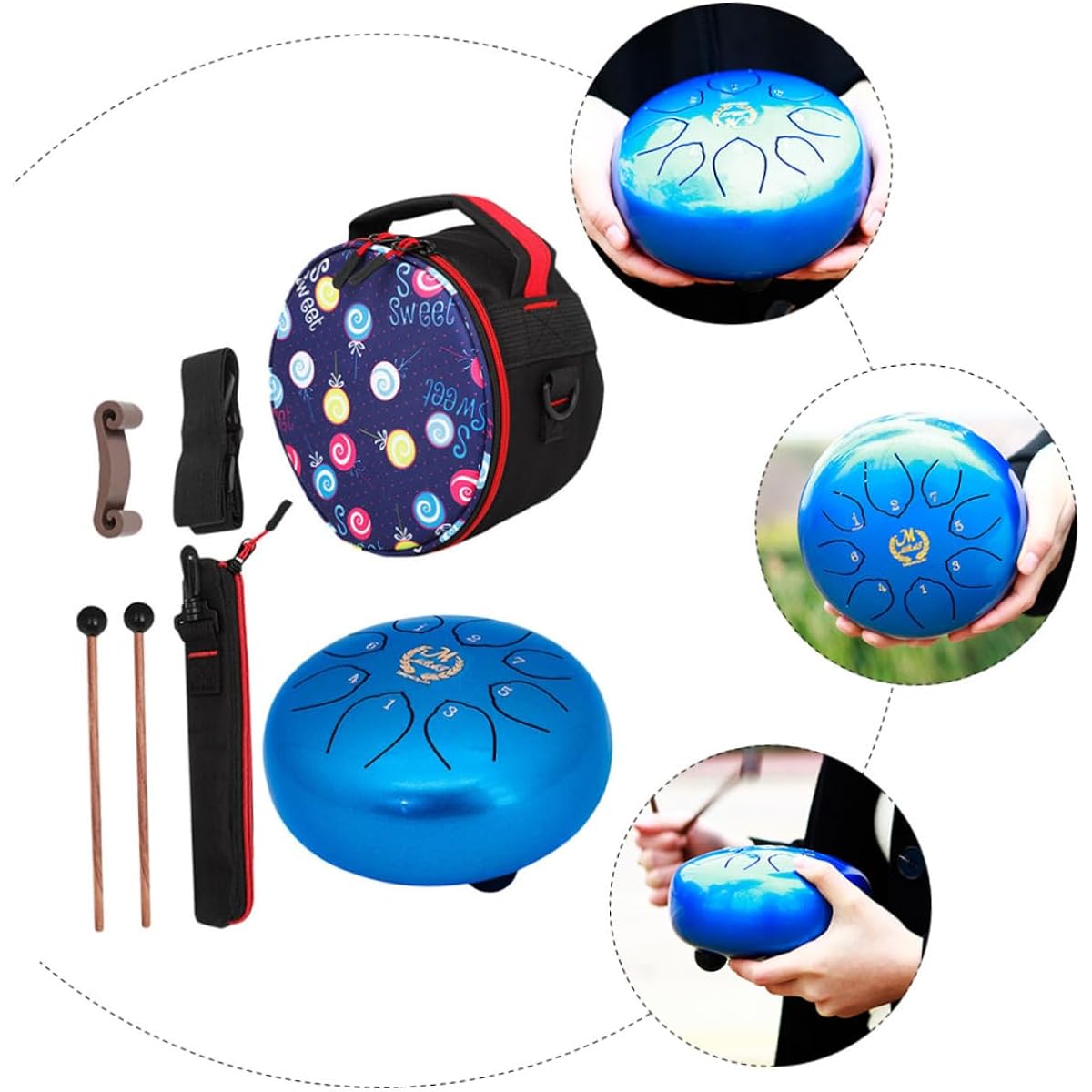 VINTORKY Inch 6 Ether Drum Pocket Drum Tongue Percussion Drum Steel Tongue Drum Pan Drum Steel, Wood, Cotton Premium Steel Drum Inch
