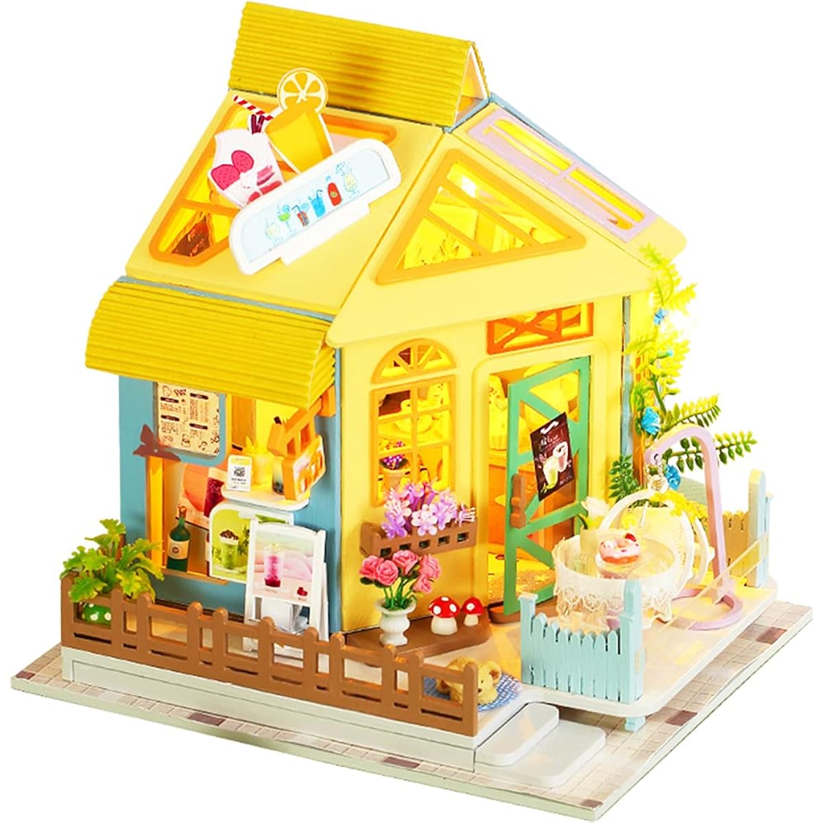 Dollhouse Miniature with Furniture DIY 3D Wooden Dollhouse Kit Summer Mode Style Plus Dust Cover with Music Movement 1:24 Scale Creative Room Ideas Best Gift for Kids Friends Lover K62