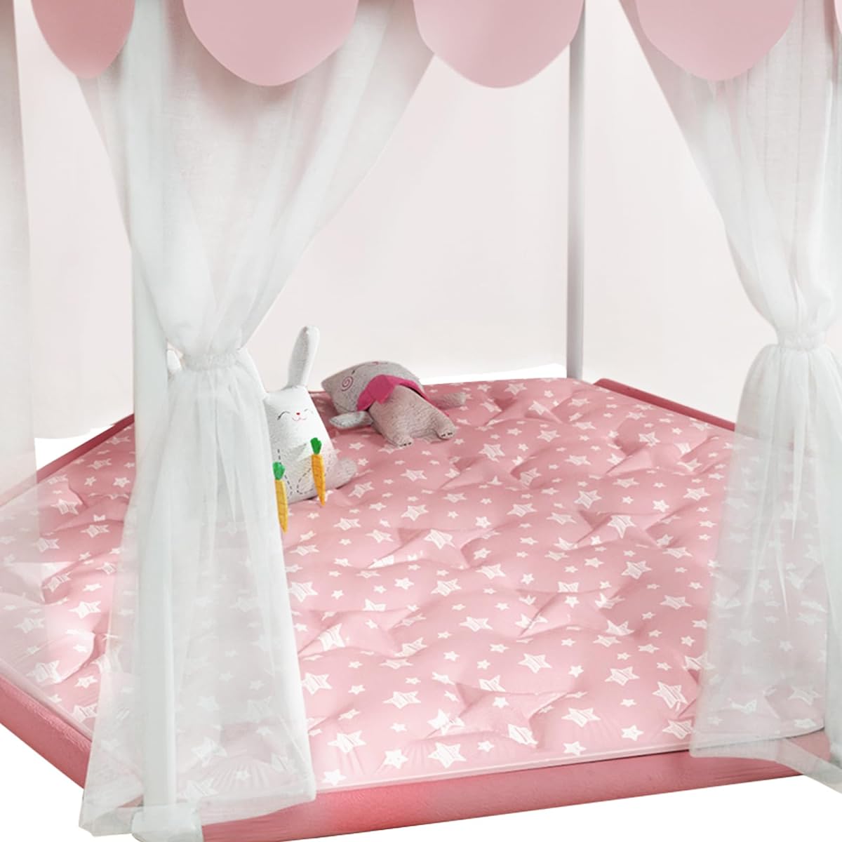 Hexagon Mat Princess Tent Rug Plush Soft Playpen Mat Fits Monobeach Princess Castle Non-Slip Pink Star Nursery Rug Girls Room Decor 55"L x 47"W