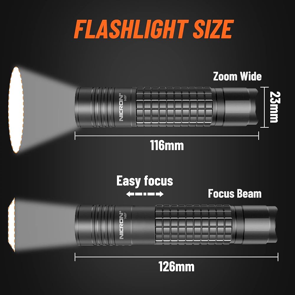 Nicron N8F Rechargeable Focus Slim Tactical Light 1000 Lumens