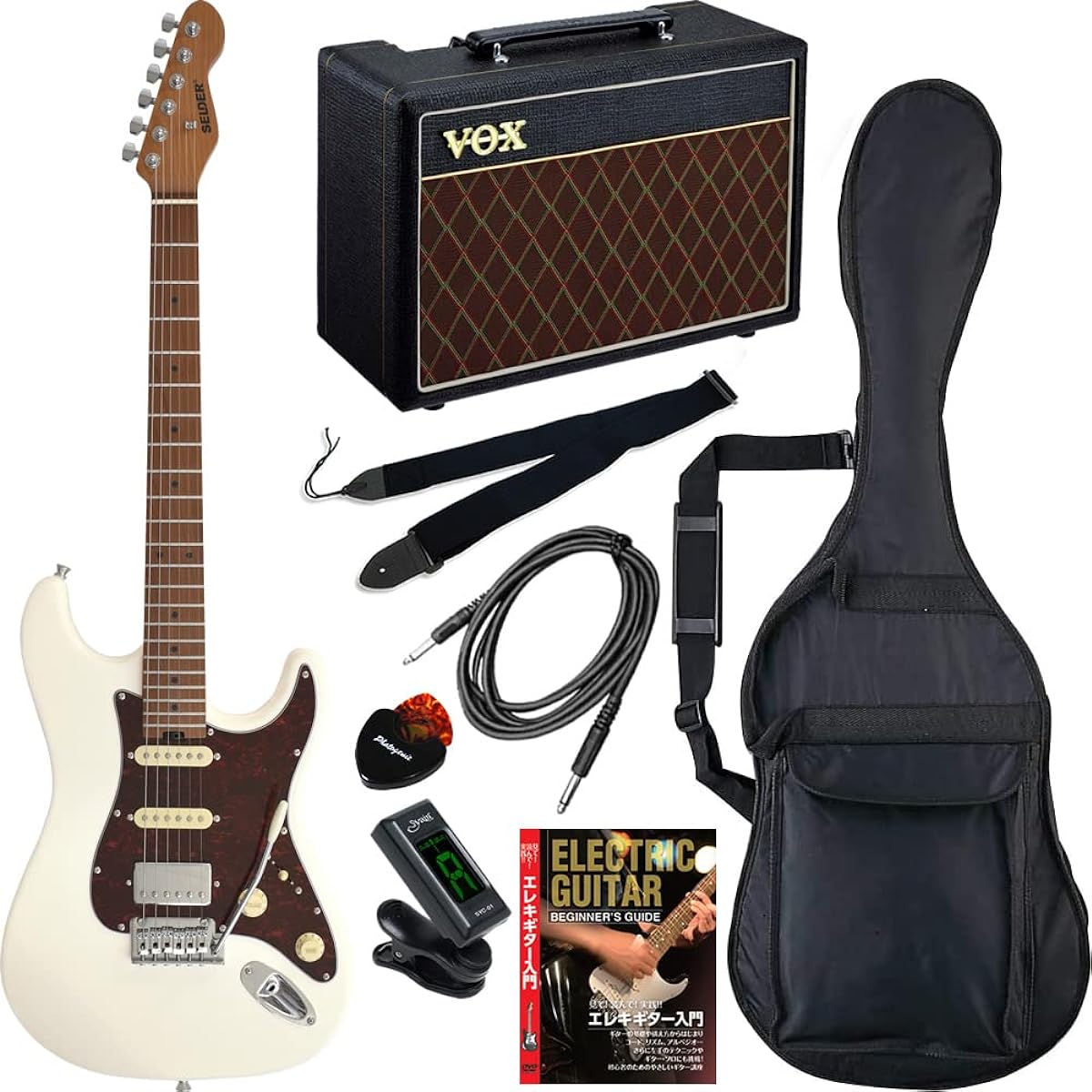 SELDER Electric Guitar Stratocaster Type ST-33RM/OW Owl White Beginner's Super Limited Set