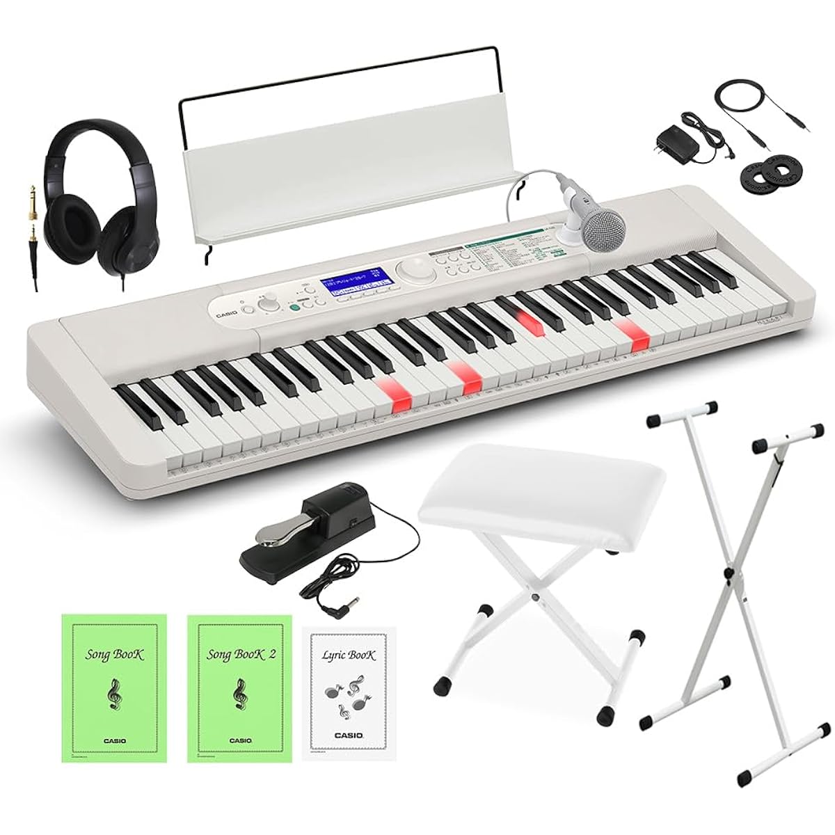 CASIO LK-530 White stand, white chair, headphones, pedal set Casio