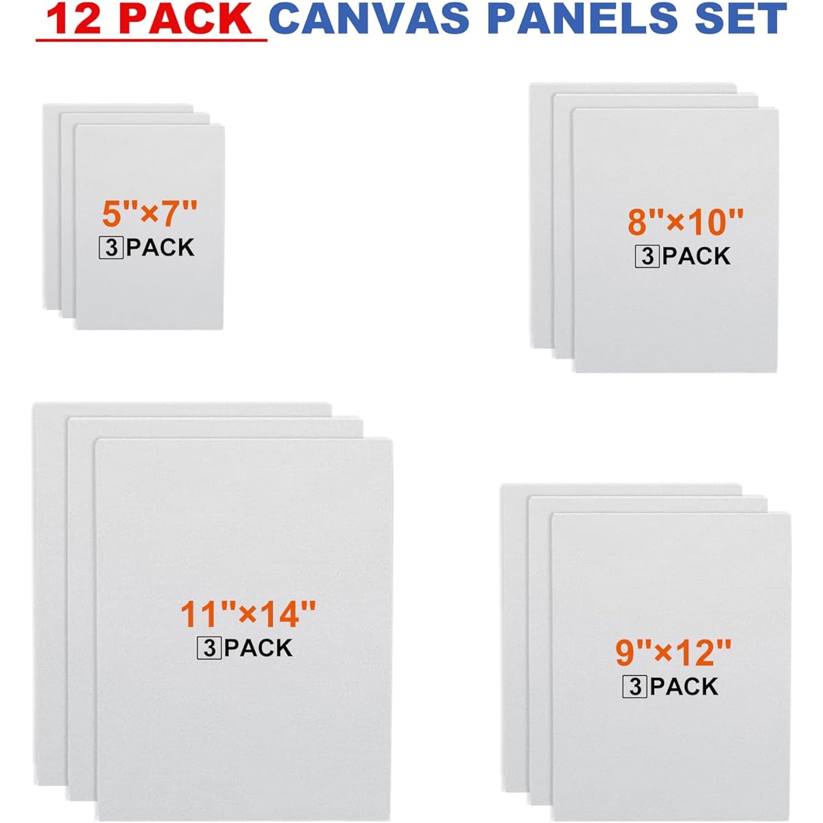 MAXECHO 32 Pack Canvas for Painting, Art Paint Canvas Board Set - 5x7, 8x10, 9x12, 11x14 Inch, 100% Cotton Blank Art Supplies for Acrylic/Oil Paint/Acid Free for Kids & Artists