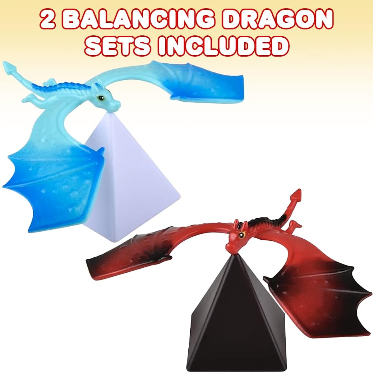 ArtCreativity Balancing Dragon Toy Figures - Set of 2 with Pyramid Stands - Stress Relief Fidget Desk Toys for Kids & Adults