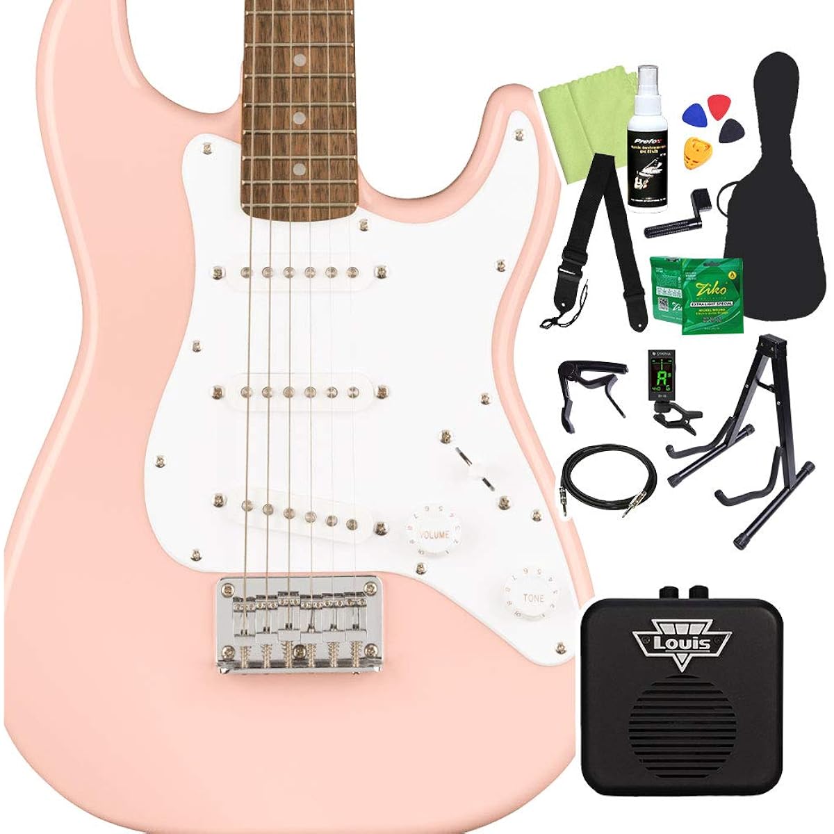 Squier by Fender Mini Stratocaster 14-piece electric guitar beginner set [with mini amp] Shell Pink Stratocaster mini size Squier/Squier