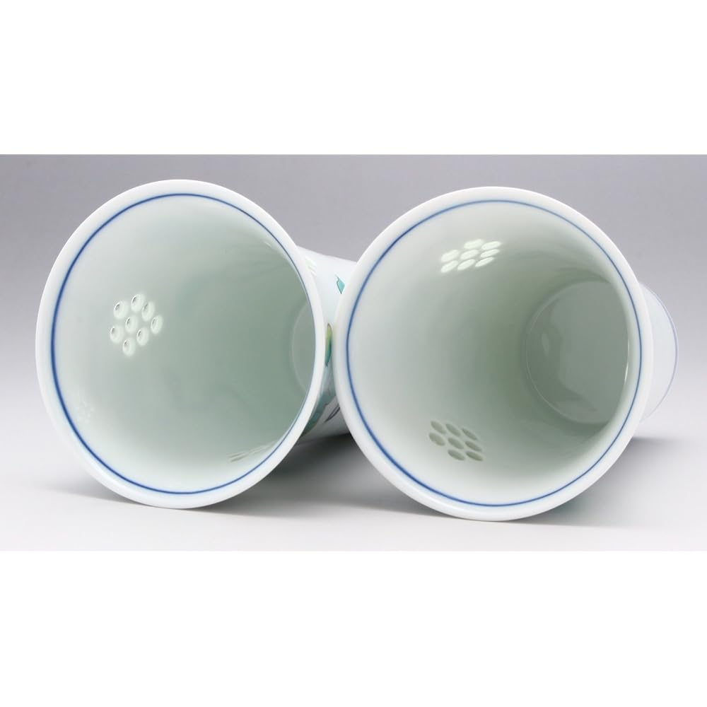 Saisei Pottery Beer Glass Mug White 170ml Hasami Ware Crystal Engraved Beer Cup Pair Grape Painting