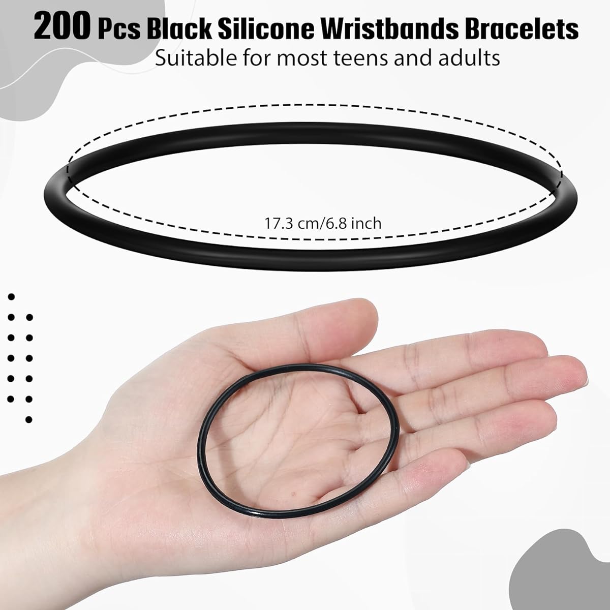 200 Pieces Black Gummy Bracelets Silicone Wristband Bracelets Bulk Rubber Bracelets Stretchy Jelly Bracelets 80's Style Women Retro Theme Rock N Roll Party Costume Event 6.8 Inch