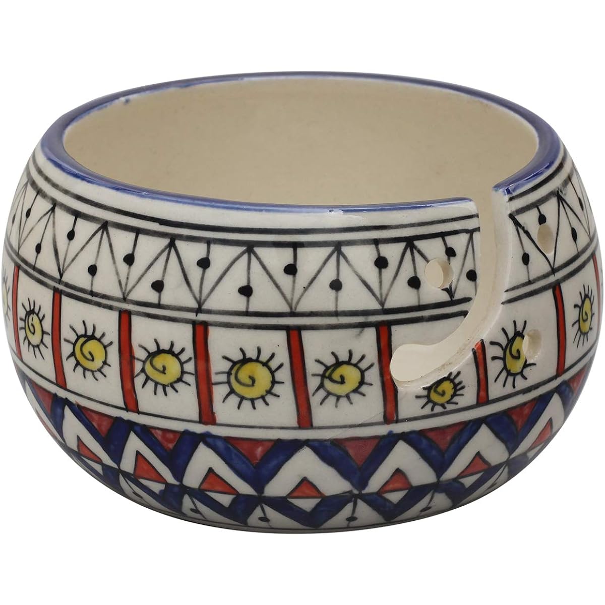 Mother's Day Gift - Abhandicrafts - 7 Inch Handmade Ceramic Knitting Yarn Storage Bowl for Yarn Rolling and Knitting, Crochet Yarn Holder