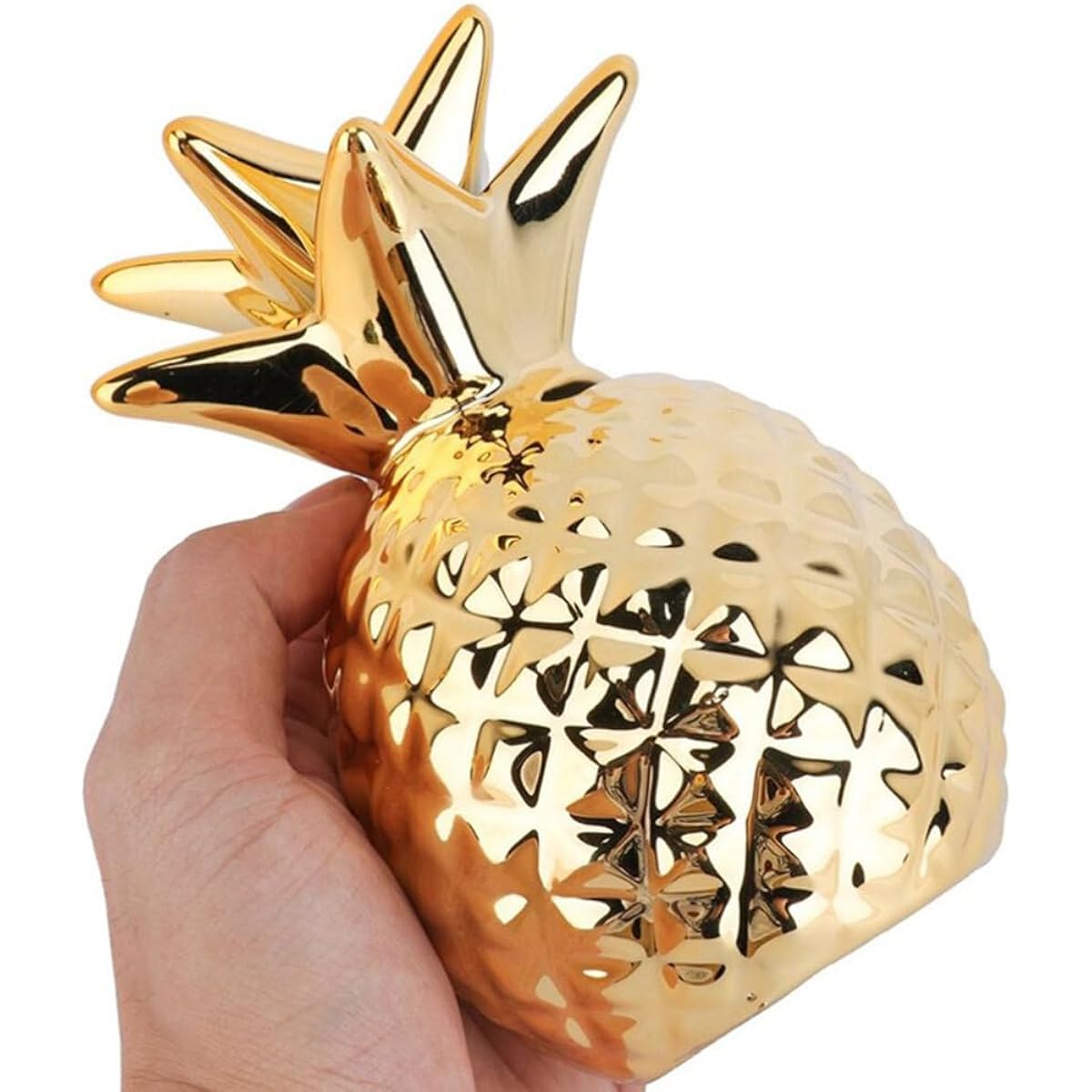 Garneck Ceramic Pineapple Coin Bank, Decorative Money Bank Pineapple Figurine Money Saving Pot Coin Storage Container Home Office Decoration Golden
