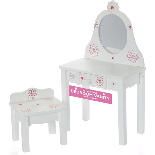18-inch Doll Furniture | Bedroom Vanity with Chair | Fits American Girl Dolls