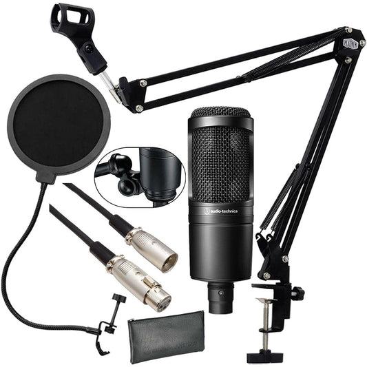 AT2020 (new specification) condenser microphone safe starting set 01-3m genuine microphone cable, pop blocker, arm stand included -