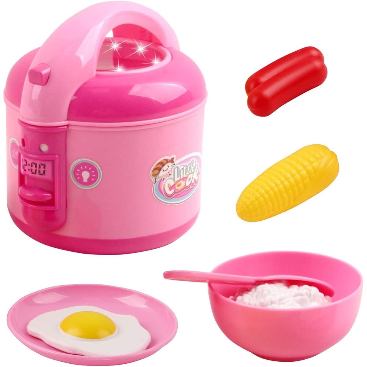 Vokodo Kids Rice Cooker Compact Size Kitchen Playset with Food Pretend Play Chef Appliances Early Learning Preschool Cooking Toy Battery Operated Best Gift for Kids Boys Girls Toddlers