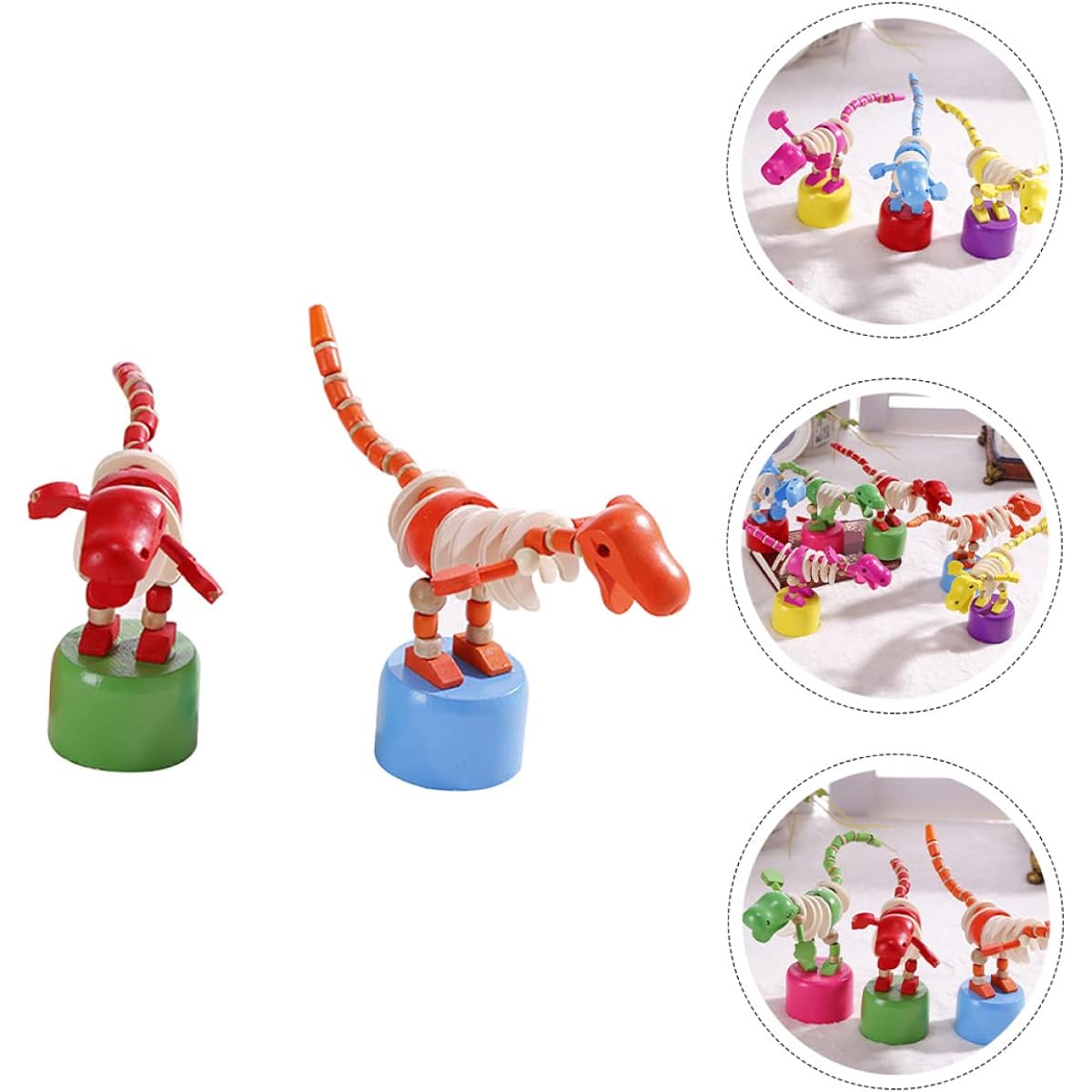 Toyvian Push Puppets, Push Puppet Finger Dinosaur Push Puppet Press Base Thumb Puppet Wooden Press Base 2pcs