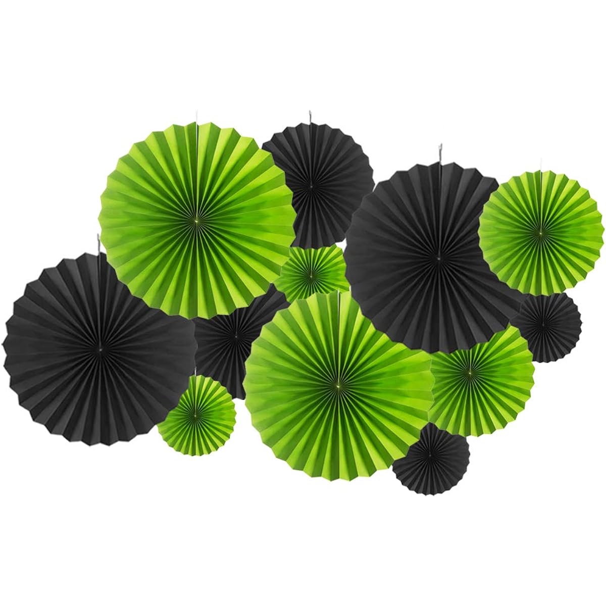MOWO Black White and Green Paper Fans for Jungle Tropical Theme Party Graduation Summer Football Sports Party Favors Fans(Black, Green, 12pcs)