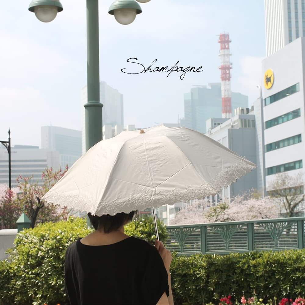 [Nouvel Japonais] Nouvel Japonais Parasol, Foldable, For Both Sunny and Rainy Days, Lightweight, UV Protection, UV Protection, Shading Rate, 99.99%, Flower Lamé Embroidery